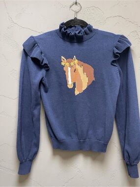 Blue Ruffle-Neck Horse Janie and Jack Sweater